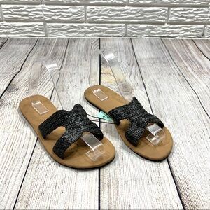 The Spring Shop Black Woven Raffia Sandals